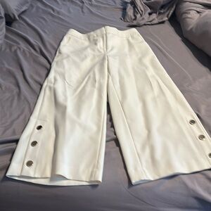 LOFT Cream Wide Leg Pants with Button Detail